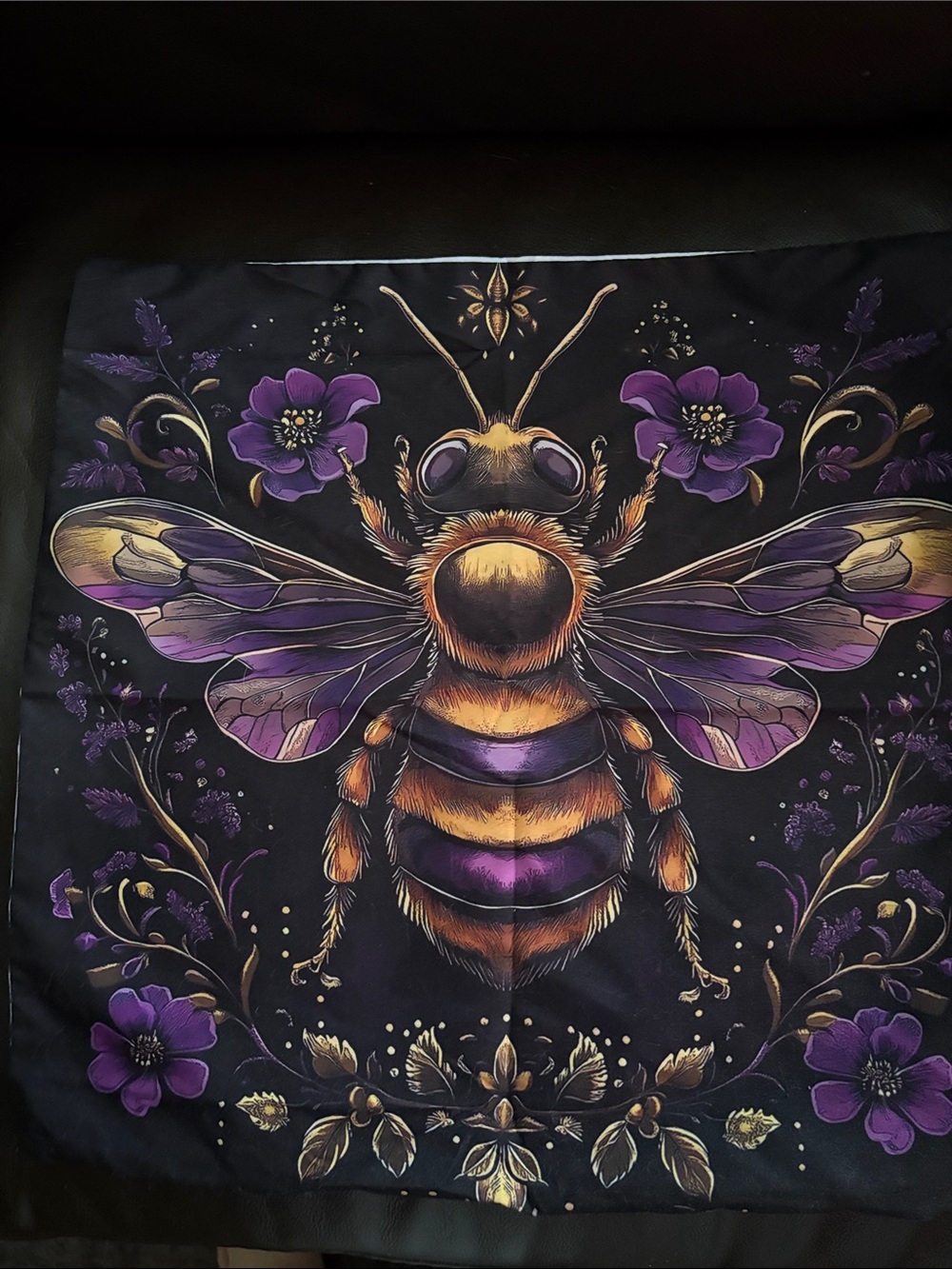 Purple & Gold Bee Tapestry Art - Floral Accent Cushion Cover